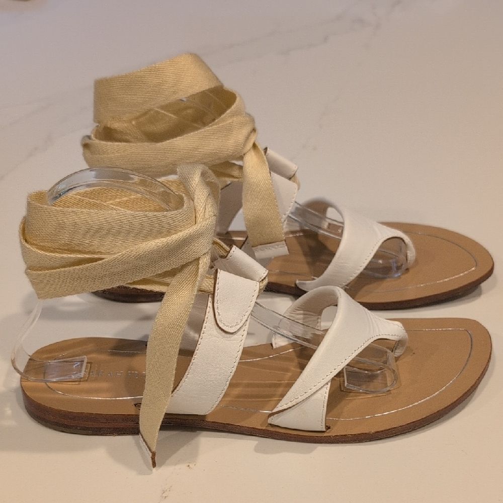 Sarah Flint Grear White Vachetta Leather Lace-Up Sandal Size 41 Made in Italy